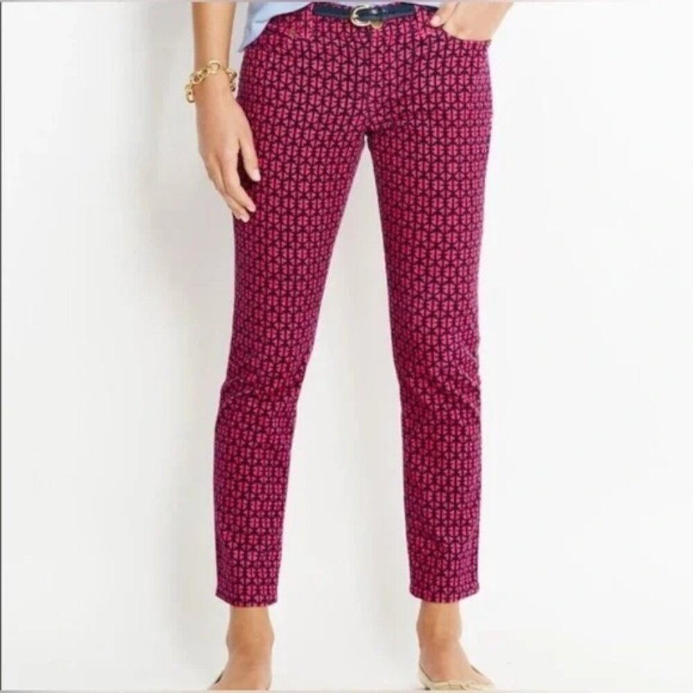 NWT Vineyard Vines Womens Size 6 6x27 Pink Anchor Print Corduroy Ankle Pants NEW